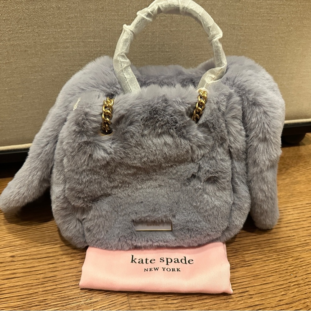 KATE SPADE Fluff Embellished Faux Fur Bucket Shoulder Bag | Lavender Bunny | NEW - Picture 6 of 8